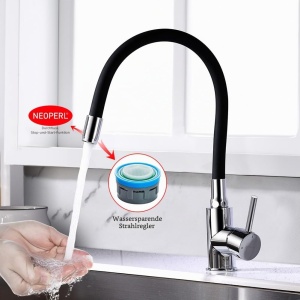 Robinet de bucatarie GRIFEMA, inaltime 40.1 cm, rotire 360, negru mat - Img 6