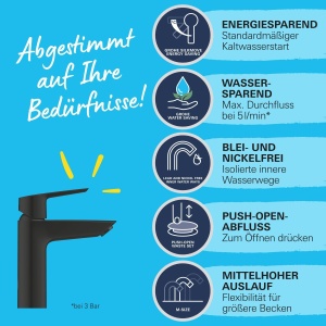Robinet de chiuveta GROHE Start M-Size, Mattschwarz, EcoMode, 6lmin - Img 4