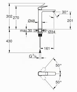 Robinet pentru chiuveta GROHE Dice, mattschwarz, 27cm, economisire apa - Img 2