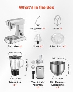 Robot de bucatarie multifunctional VEVOR 1300W bol inox 43L blender 15L 6 viteze - Img 3