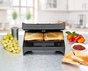 ROMMELSBACHER Multi Toast & Grill SWG 700 'Max' - 3 farfurii interschimbabile cu acoperire antiaderenta pentru sandvisuri, vafe belgiene, mancare la gratar, 700 wati, negru/otel inoxidabil - Img 4