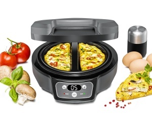 ROMMELSBACHER Omelette Chef OM 950 - Carcasa Cool Touch adancimi de coacere pentru 2 omlete acoperire antiaderenta cronometru de 20 min afisaj LED lam - Img 1