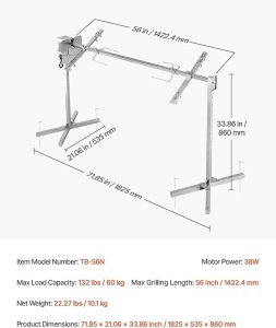 Rotisor Electric Grill BBQ 142 cm (56"), Motor 38W, Capacitate 60 kg, 8 Nivele Înălțime, Oțel Inoxidabil, pentru Porc, Miel, Curcan – Kit Complet cu Trepied și Furci SUS304 - Img 4
