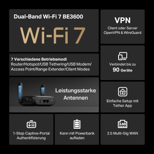 Router Wi-Fi 7 TP-Link TL-WR3602BE, Dual-Band, 2,5G WAN, Powerbank - Img 4