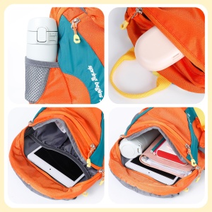 Rucsac pentru copii Cozary, rucsac pentru sporturi in aer liber impermeabil de 5 litri potrivit, rucsac confortabil pentru drumetii pentru copii, design respirabil, mini rucsac pentru copii de 1-3 ani, pentru scoala, calatorii, sport, portocaliu - Img 4