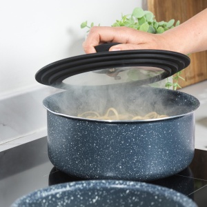 Russell Hobbs RH03281EU7 capac universal din sticla securizata pentru ghivece de 16 cm, 18 cm, 20 cm. Margine din silicon pentru oale si tigai, Capac de schimb cu iesire de abur, Clear - Img 5