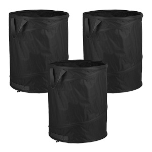 Sac de frunze Relaxdays, set 3 bucati, 85 L, auto-erectabil, negru
