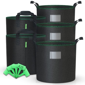 Sac de Plante VOUNOT 5 bucati 30L din material textil, cu etichete pentru plante, negru
