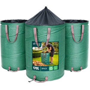 Sac pentru gradina VOUNOT, set 3 bucati, 170L, verde, cu manere si sistem de inchidere