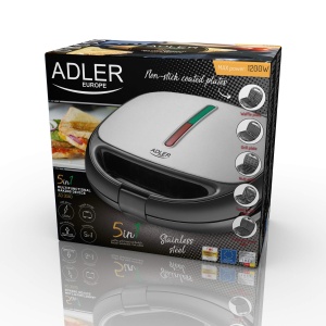 Sandwich Maker 5 in 1 | 1200 wati | 5 placi interschimbabile | Contact Grill | Fiare de vafe | Sandwich Maker | Gratar multiplu | Gratar | Termostat | Carcasa din otel inoxidabil | Acoperit antiaderent | Semafor al companiei - Img 6