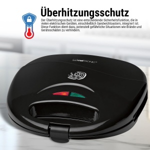 Sandwich Maker Clatronic(r) cu panouri sandwich triunghiulare | Prajitor de paine sandwich cu regulator automat de temperatura si acoperire antiaderenta | Sandwich Maker cu sistem de blocare | ST 3477 negru - Img 6