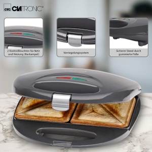 Sandwich Maker Clatronic(r) cu panouri sandwich triunghiulare | Prajitor de paine sandwich cu regulator automat de temperatura si acoperire antiaderenta | Sandwich Maker cu sistem de blocare | ST 3477 gri - Img 4
