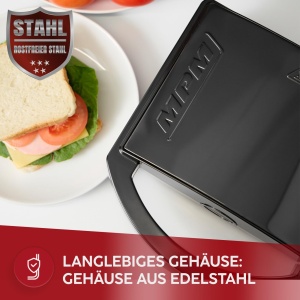 Sandwich Maker MPM MOP-50M 750W, 4 Sandwichuri, Antiaderent, Negru - Img 3