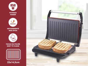 Sandwich maker pentru prajitor de paine BEPER P101TOS002 850W placa antiaderenta maner termoizolant rosu - Img 2