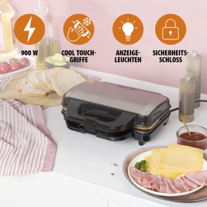Sandwich Maker Tristar SA-3060 - Farfurii pentru gratar extra adanci - doua portii la un moment dat negru - Img 5