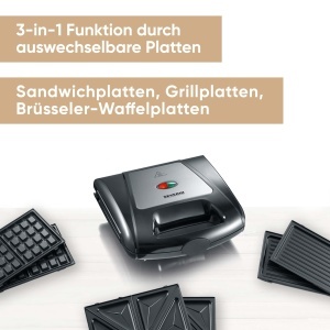 Sandwichmaker SEVERIN SA 2968 3-in-1 1000W Placi Intercambiabile Negru - Img 2