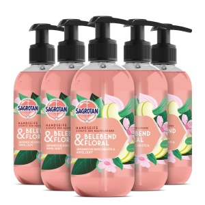 Sapun lichid Sagrotan Belebend si Floral, 5 x 300 ml, hidratant si delicat pentru piele