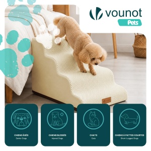 Scara pentru caini VOUNOT 4 trepte, rucsor, culoare bej - Img 2