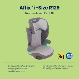 Scaun auto Graco Affix i-Size R129, 100-150 cm, gri, cu ISOFIX - Img 2