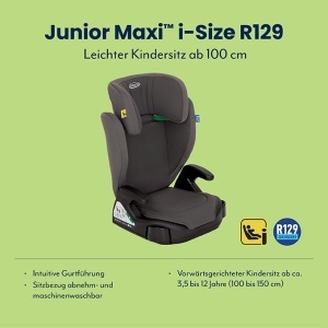 Scaun auto Graco Junior Maxi i-Size R129, 100-150 cm, Culoare Iron - Img 2