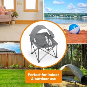 Scaun de calatorie pentru bebelusi Bright Starts Pop N Chill, gri, cu protectie UV 50 - Img 3
