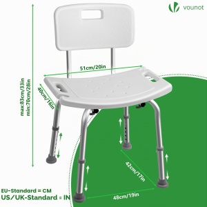 Scaun de dus VOUNOT cu spatar, inaltime reglabila 70-83cm, alb, suport dus - Img 3