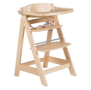 Scaun inalt pentru scara roba 'Sit Up Click & Fun', scaun inalt cu scandura si suport detasabil, inchidere inovatoare cu clic, creste odata cu copilul de la scaun inalt pentru bebelusi la scaun pentru tineret, lemn, natural