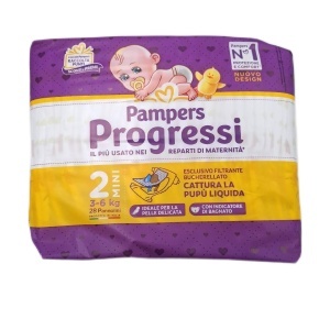 Scutece Pampers Progressi Mini, Marimea 2 (3-6 kg), 112 bucati, cu indicator de umiditate