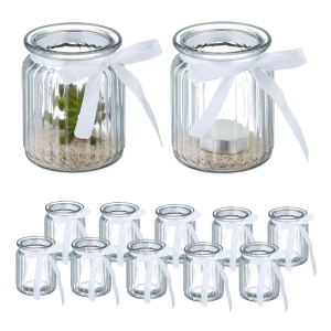 Set 12 Lumanari Decorative din Sticla cu Fundita, Transparent