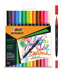 Set 12 Markere BIC Intensity cu Doua Varfuri, Culoare Diversificata, Pensiune si Fineliner