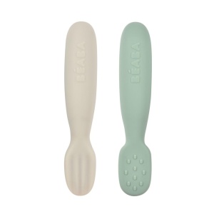 Set 2 lingurite silicon Beaba ergonomice texturi diferite Sage GreenVelvet Grey