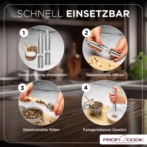 Set 2 Muli de Sare si Piper ProfiCook, Inox, 30 ml, Manual - Img 6