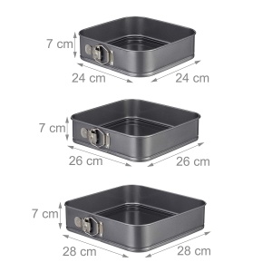 Set 3 forme de copt patrate Relaxdays, carbonstahl, antiaderente, 24-28 cm, antracit - Img 4
