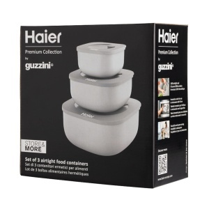 Set 3 recipiente alimentare hermetice Haier, 450-1900 cm, gri