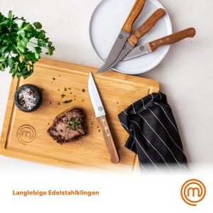 Set 4 Cutite pentru Friptura MasterChef, Inox si Acacia, 12.5 cm, Design Elegant - Img 2