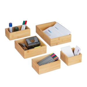 Set 5 Organizatoare pentru Sertare Relaxdays, Bambus, Diverse Dimensiuni