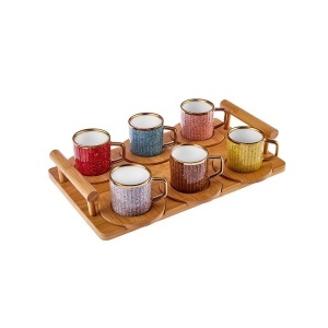 Set 6 Cesti Cafea Karaca Bambus 90 ml cu Suport pentru Cafea Turceasca - Img 4