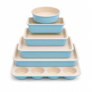 Set 6 Piese Tava si Forma de Copt Nutrichef, Antiadherenta Ceramica, Karbonstahl, Turcoaz