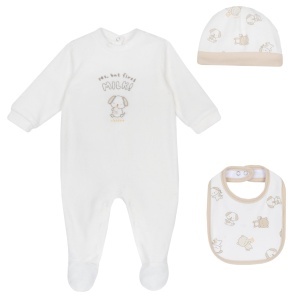 Set cadou pentru bebelusi Chicco - Strampler, caciula si baveata, moale si calduros - Img 1