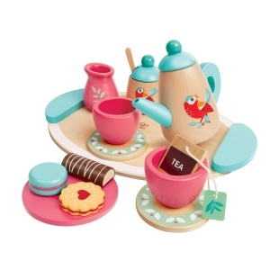 Set ceai copii Hape din lemn accesorii bucatarie design colorat