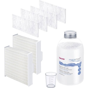 Set combinat Beurer maremed pentru a fi utilizat cu aparatul de aer conditionat marin MK 500, 1250g sare de mare speciala, 4x prefiltru, 2x bloc evaporator de apa, 1x cana de masurare