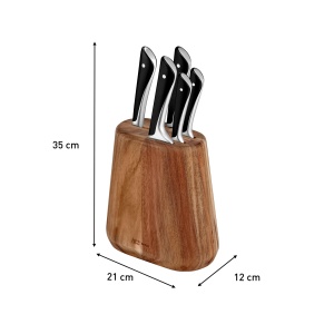 Set cutite bucatarie Jamie Oliver by Tefal K267S556 5 piese lame otel german bloc din lemn de acacia maro - Img 9