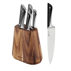 Set cutite Tefal Jamie Oliver, 6 cutite de bucatarie suport din lemn de acacia, rezistente