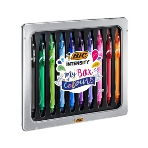 Set de 10 Stilouri Gel BIC Gel-ocity Quick Dry, Culoare Diversa, Cutie Metalica