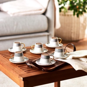 Set de 12 Cani de Cafea KARACA Globe, Porcelan, Design Art Deco, pentru 6 Persoane - Img 3