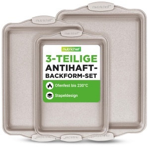 Set de 3 Tavi de Copt NutriChef din Karbonstahl cu Manere din Silicon, Alb - Img 1
