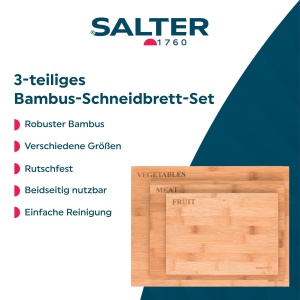 Set de 3 tocatoare Salter BW07281 din bambus margini gri anti-alunecare - Img 2