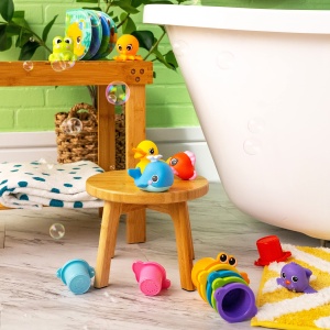Set de baie de 15 piese Bright Starts, Splash, Splash Baby - carte impermeabila, ratuste de cauciuc, jucarii pentru animale de companie si cani de stivuire, unisex, 6 luni+ - Img 2