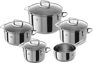 Set de cratite ZWILLING Quadro, 5 bucati, cu capac de sticla, potrivit pentru inductie, neacoperit, otel inoxidabil