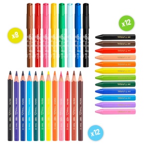 Set de creatie BIC Kids cu 12 creioane colorate, 8 markere si 12 creta, in cutie metalica - Img 3